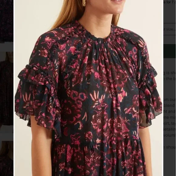 ULLA JOHNSON Fawn floral Dress‎ in Midnight Sz 6